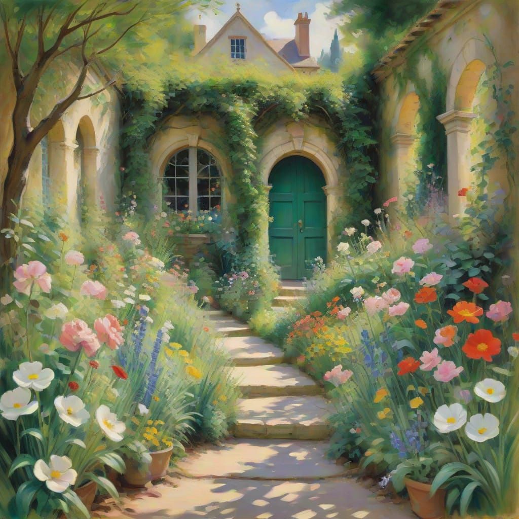 Vibrant Secret Garden in Impressionist Style