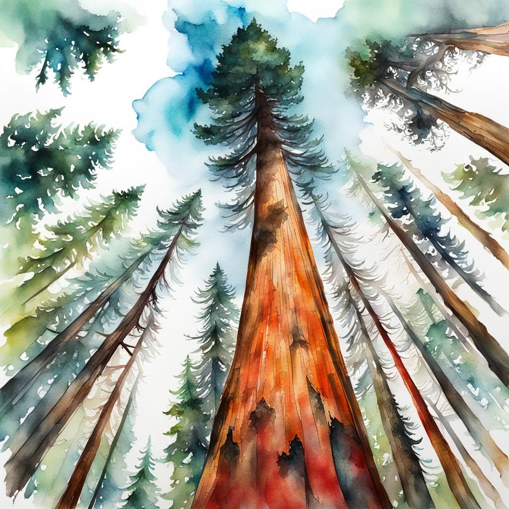 Giant Redwoods on Vancouver Island: Watercolour Double Expos...