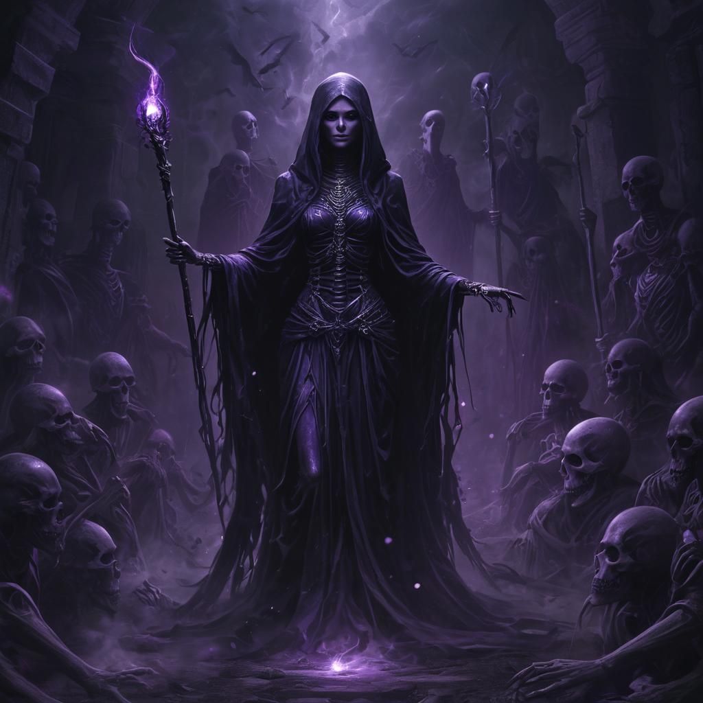 Ethereal Necromancer in a Haunting Tomb