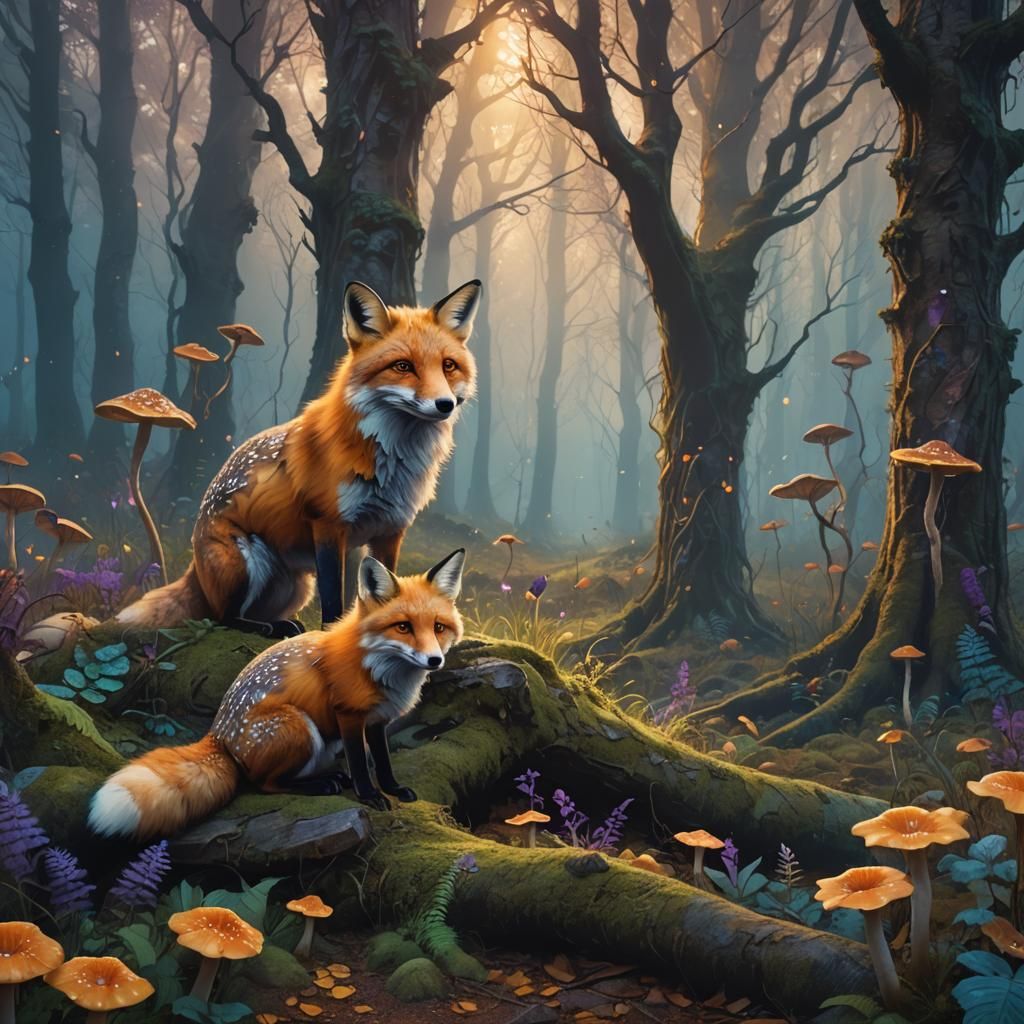 Crying Fox in Misty Forest: Digital Matte Painting