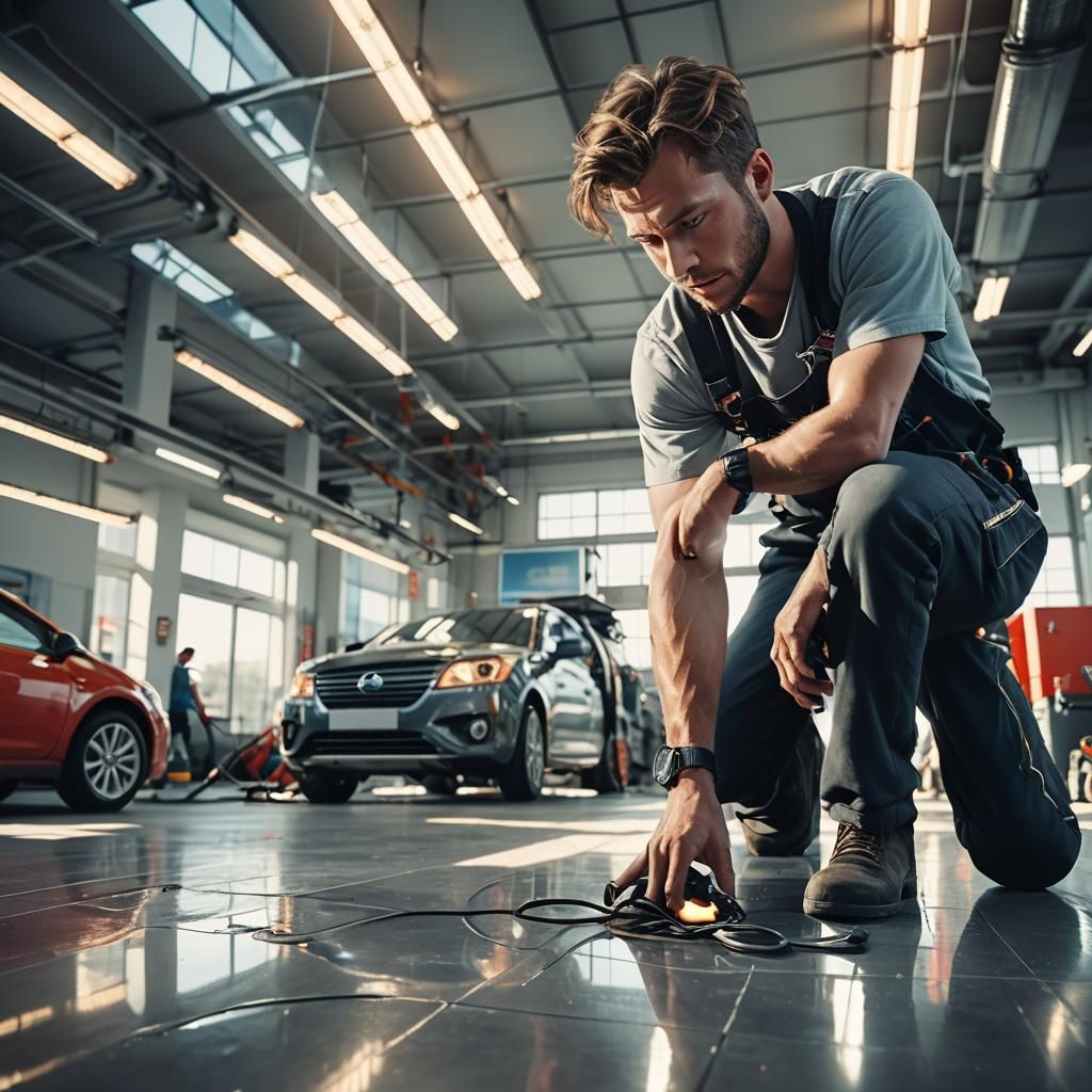 Car Mechanic Accident in Hyper-Realistic Photo