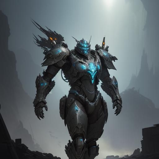 Sci-Fi Knight: Mech Armor Warrior in Volumetric Lighting