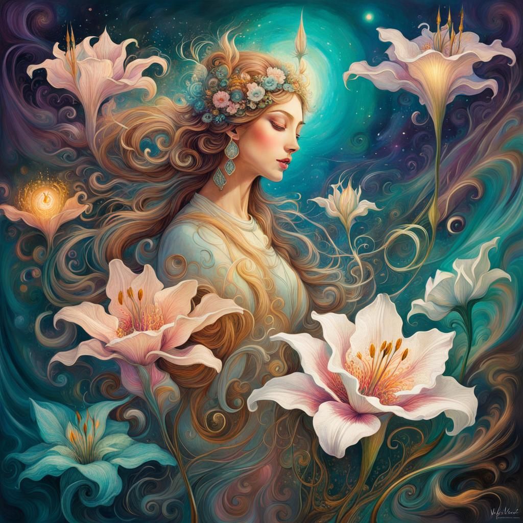 Lilies Symbolizing Purity in a Fantasy Matte Painting