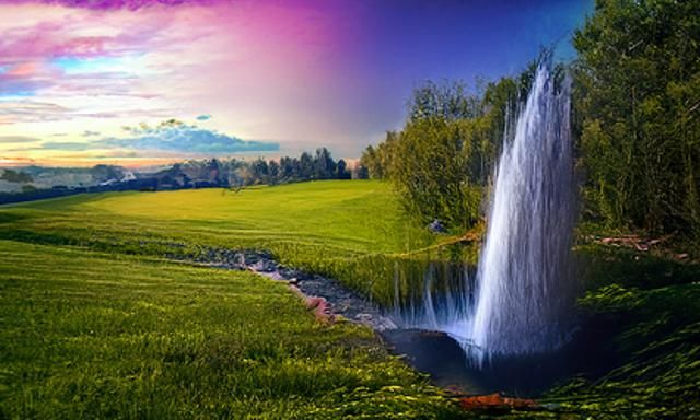 Antigravity Waterfall Landscape in Kodak Ektar Style