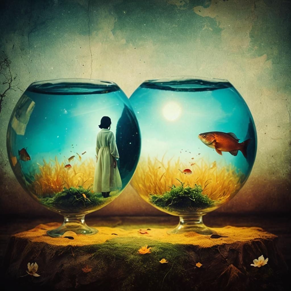 Lost Souls in Fishbowl: Solarpunk Surreal Portrait