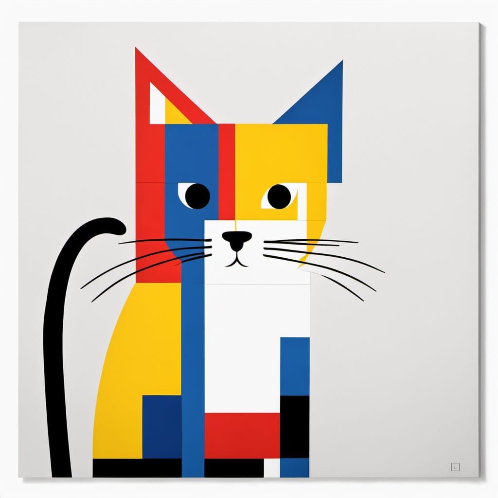 Abstract Cat in De Stijl Style