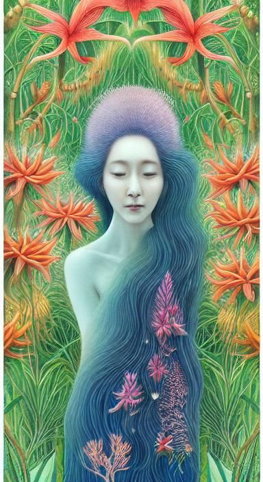 Woman Reflecting in Mycelium Network, Watercolor Style