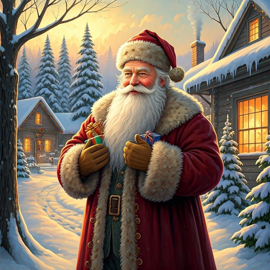 Santa Claus Spreads Joy in Winter Village