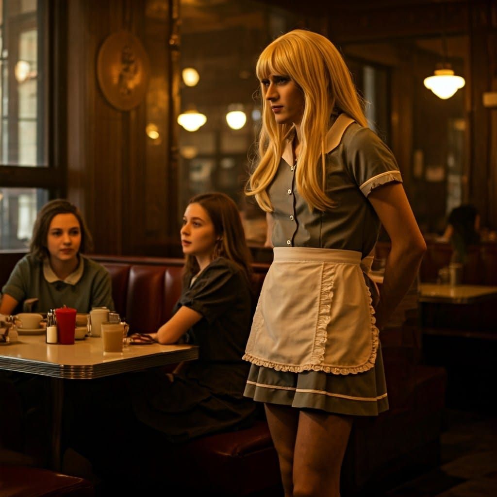 Crossdressing Waiter in Classic Cafe Film Still