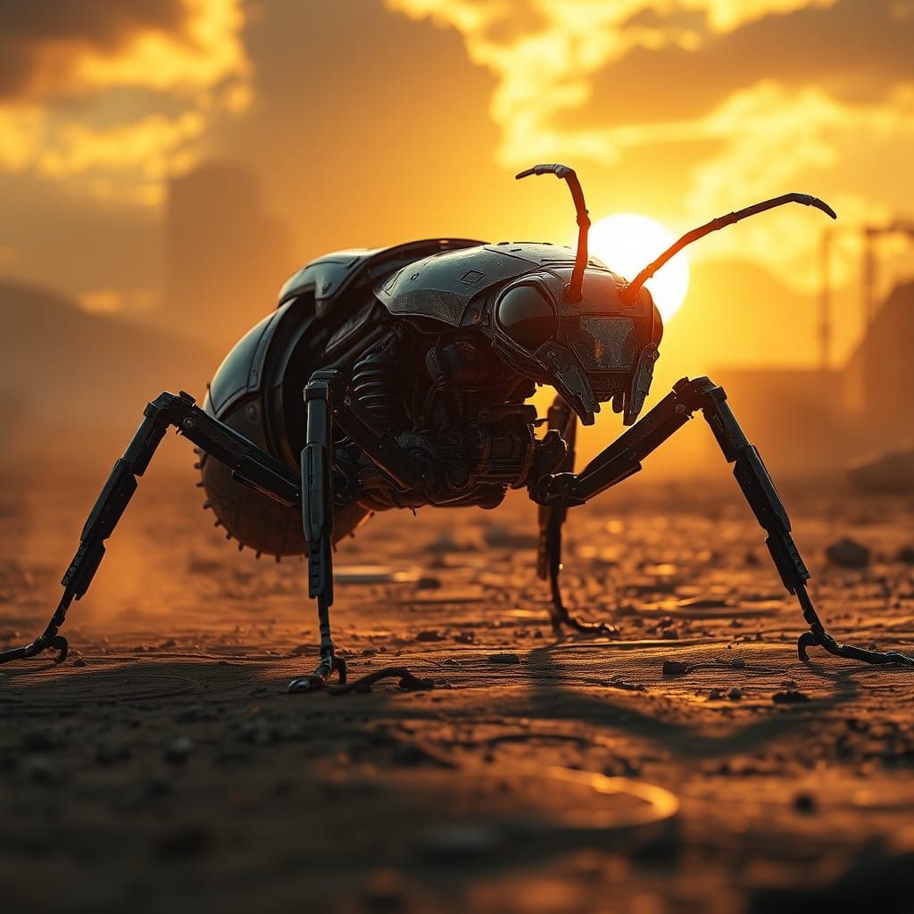 Robotic Ant in Post-Apocalyptic Wasteland, Digital Matte Pai...