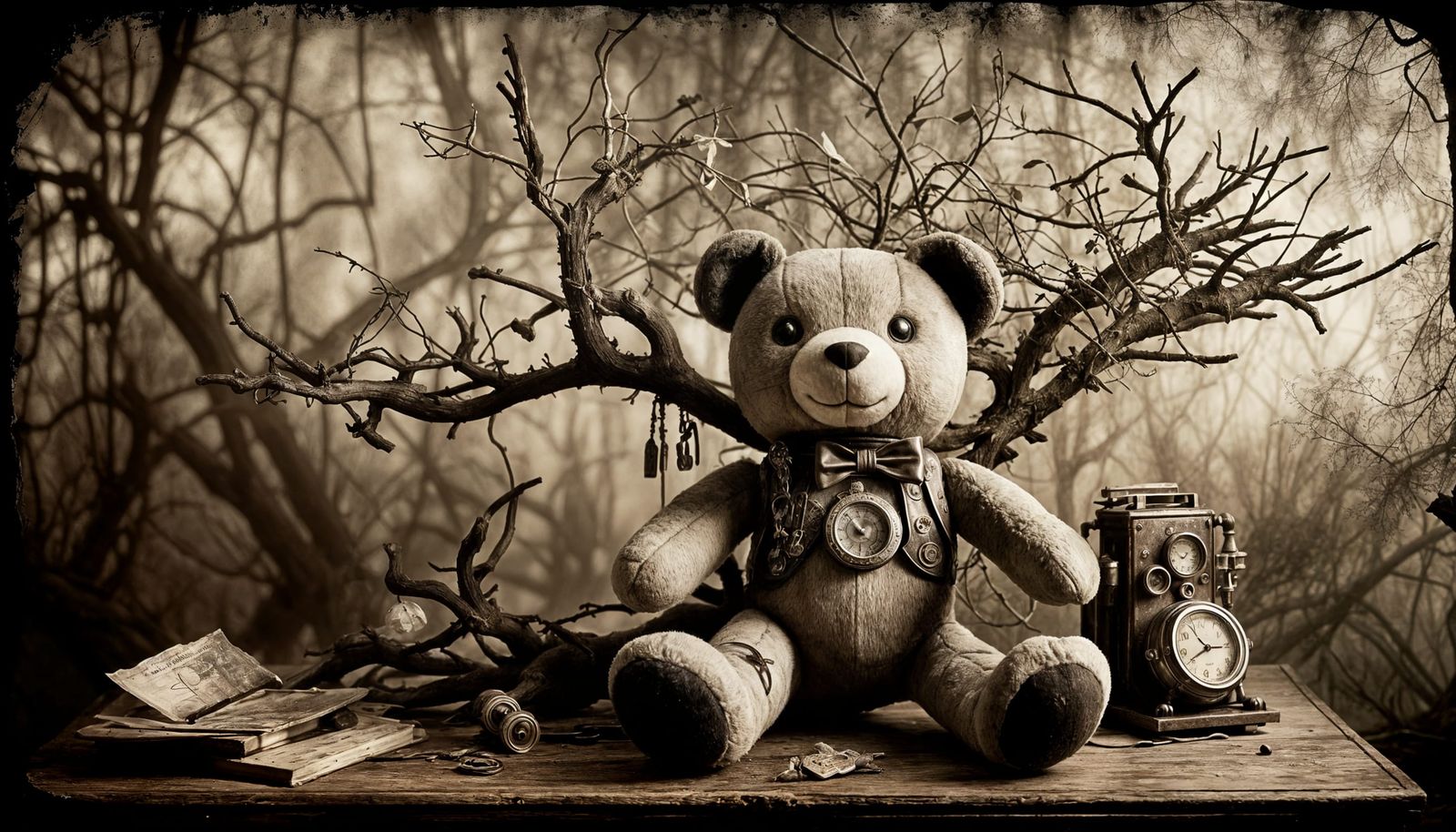 Antique Plush Bear in Abandoned Room, Wet Plate Collodion