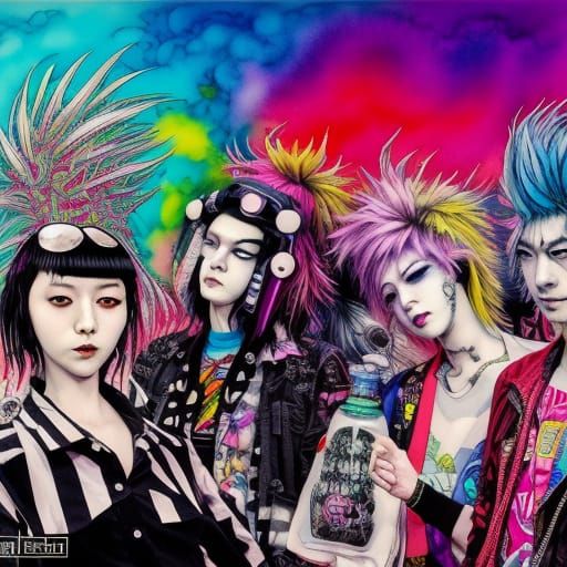 Punk Rockers in Vaporwave Style