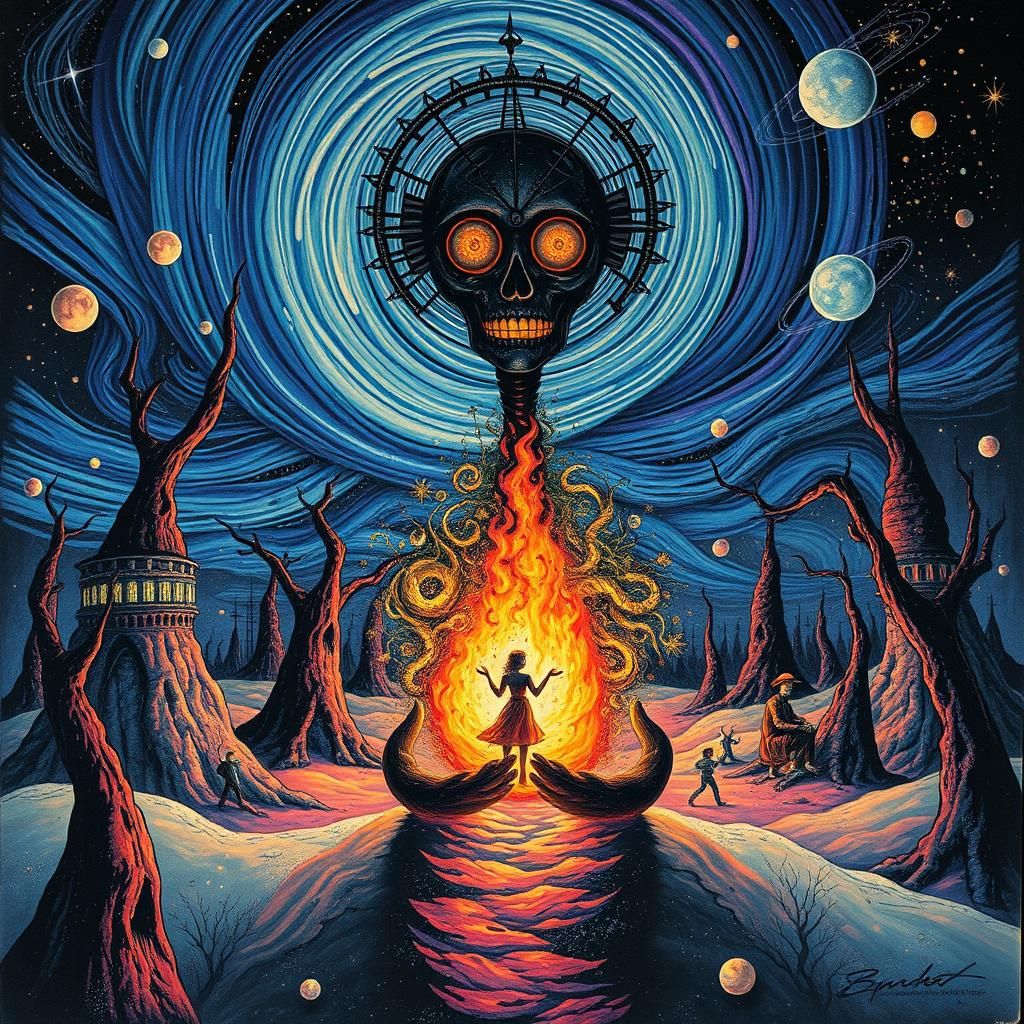 Macabre Namaste: A Surreal Portrait in Alcohol Ink