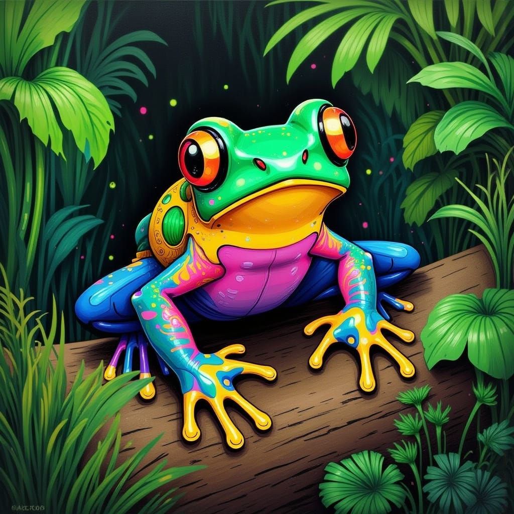 Vibrant Poison Dart Frog in Gouache Style