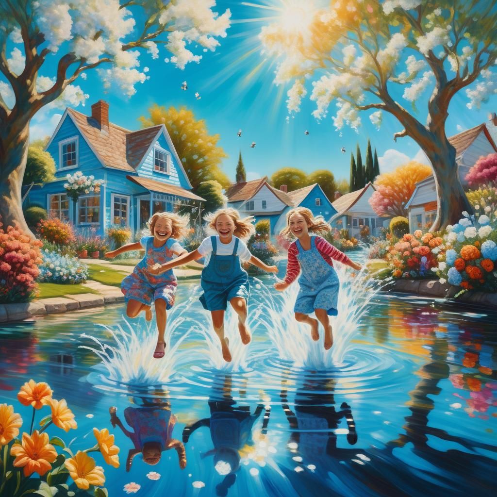 Children's Joyful Playtime: A Vibrant Oil Painting