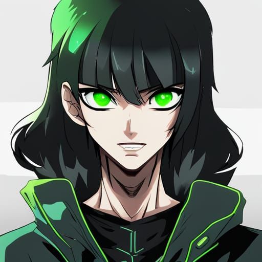 Cyberpunk Girl with Neon Green Eyes and Piercings