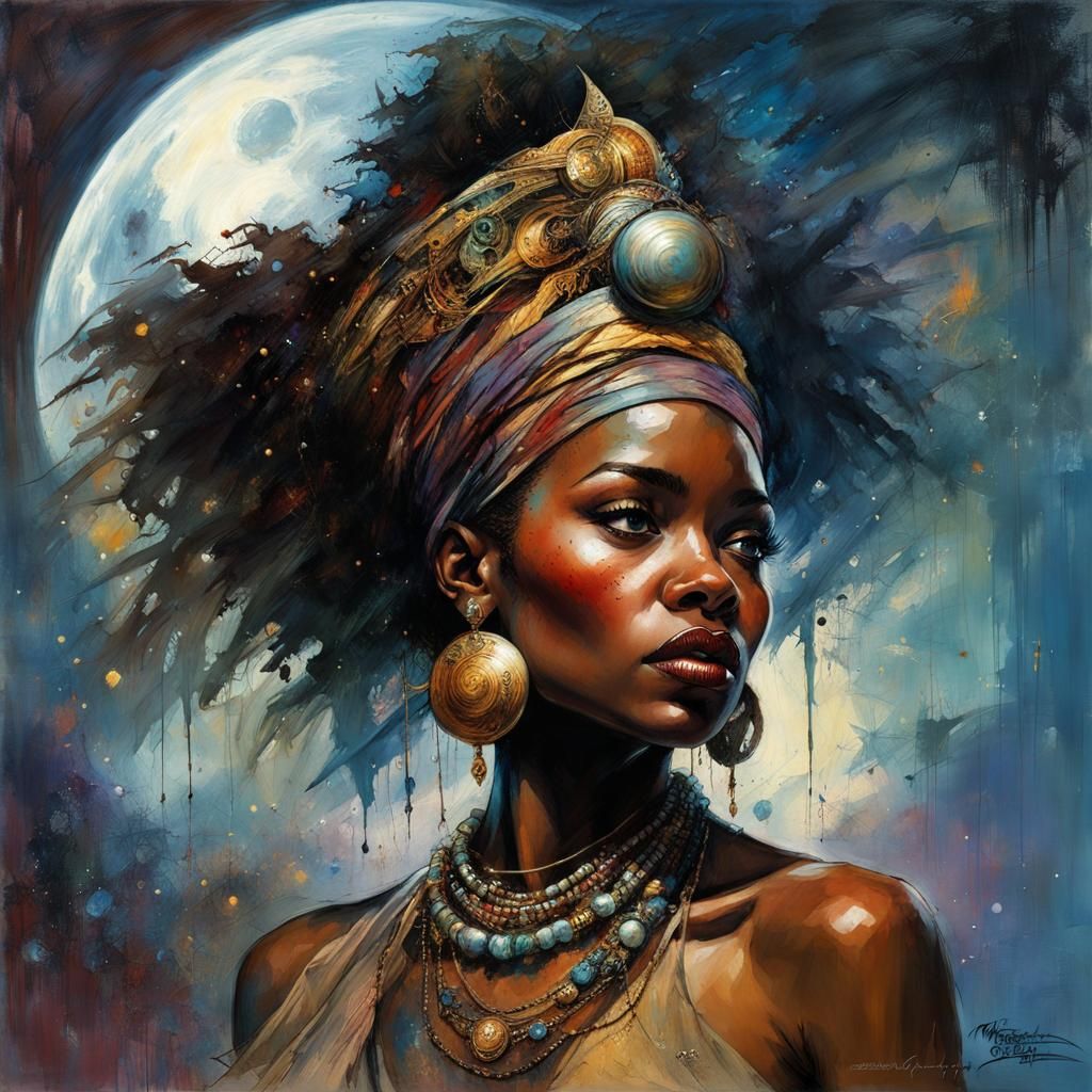 African Queen at Cosmic Ball: Surreal Digital Art