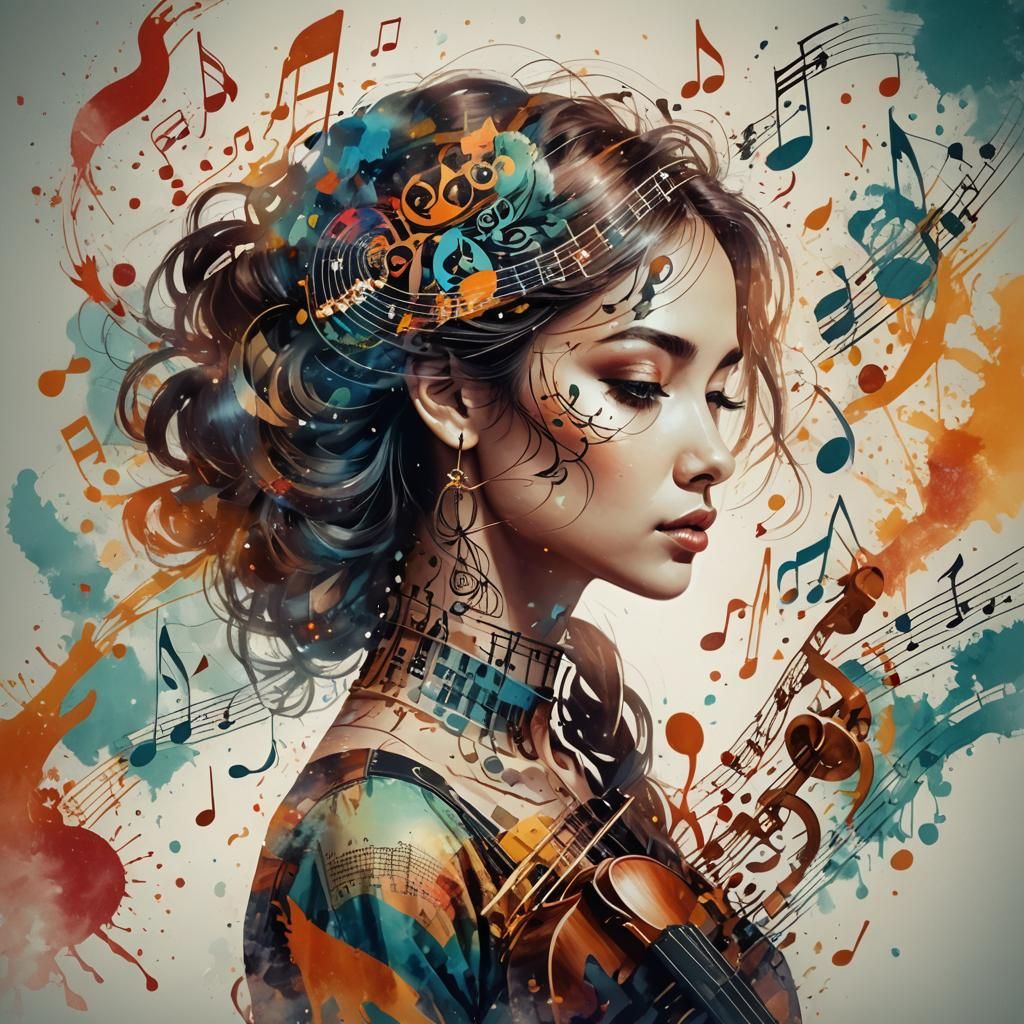 Musical Lady: Hyperrealistic Double Exposure Portrait