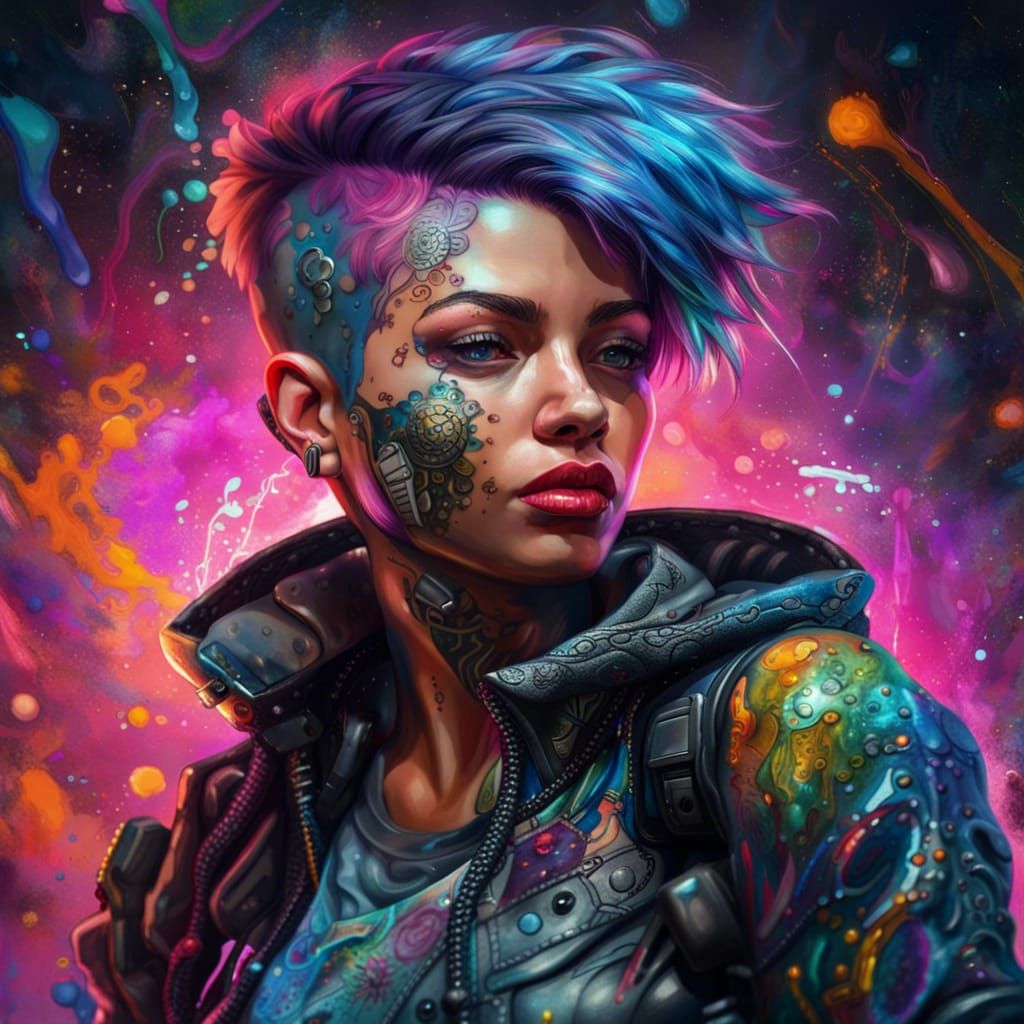 Cyberpunk Pilot in Space: Oil Painting Style