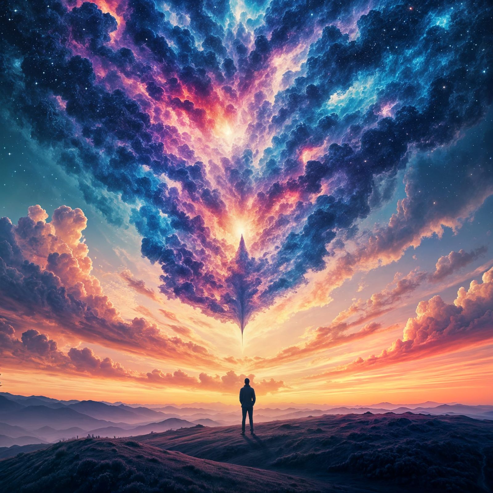 Ethereal Dreamscapes: A Lone Figure in Cosmic Whispers