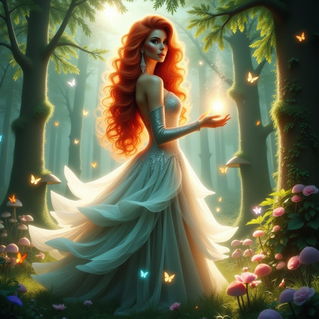 Divine Goddess in Mystical Woodland Setting