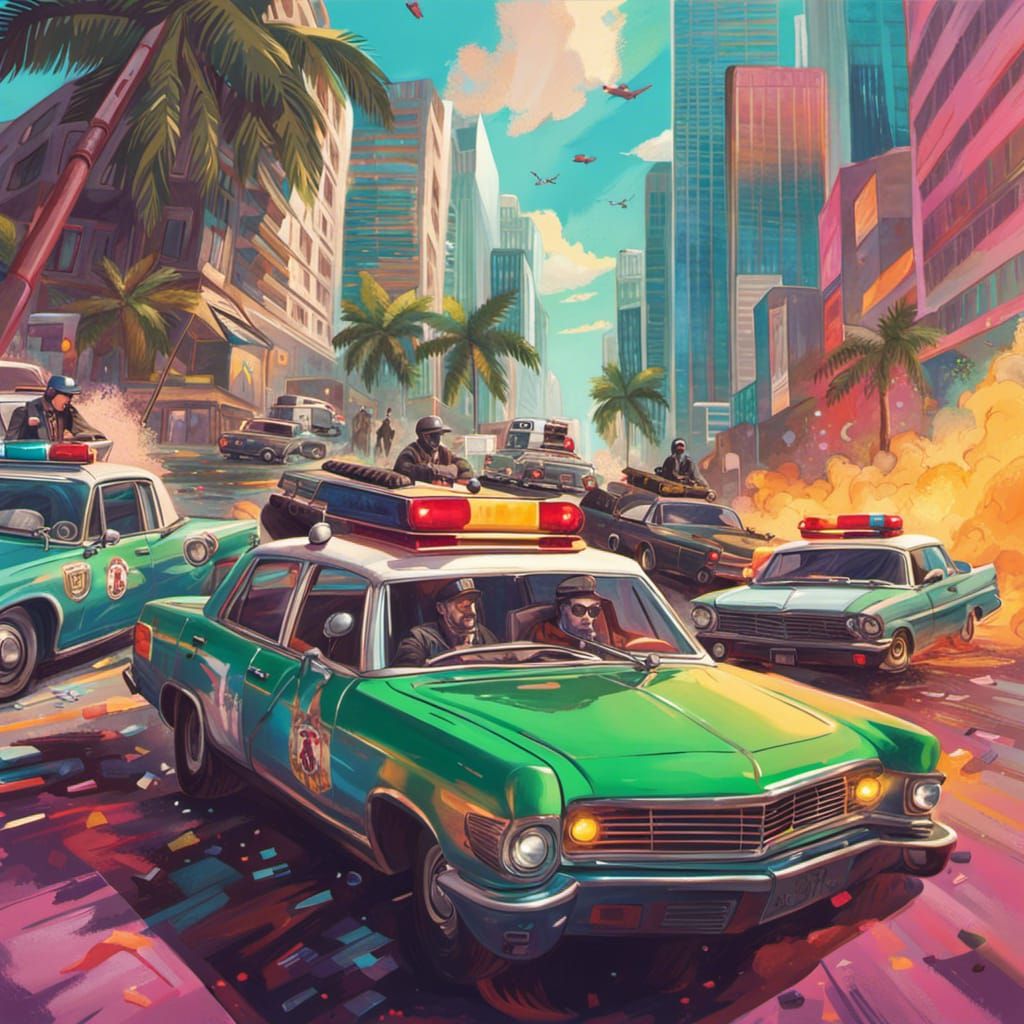 Miami Bank Heist: Hyperrealistic Concept Art