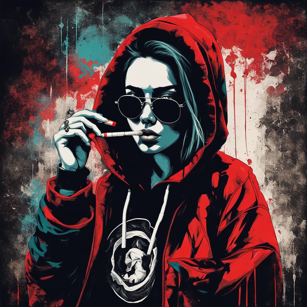 Cool Woman with Sunglasses in Abstract Art