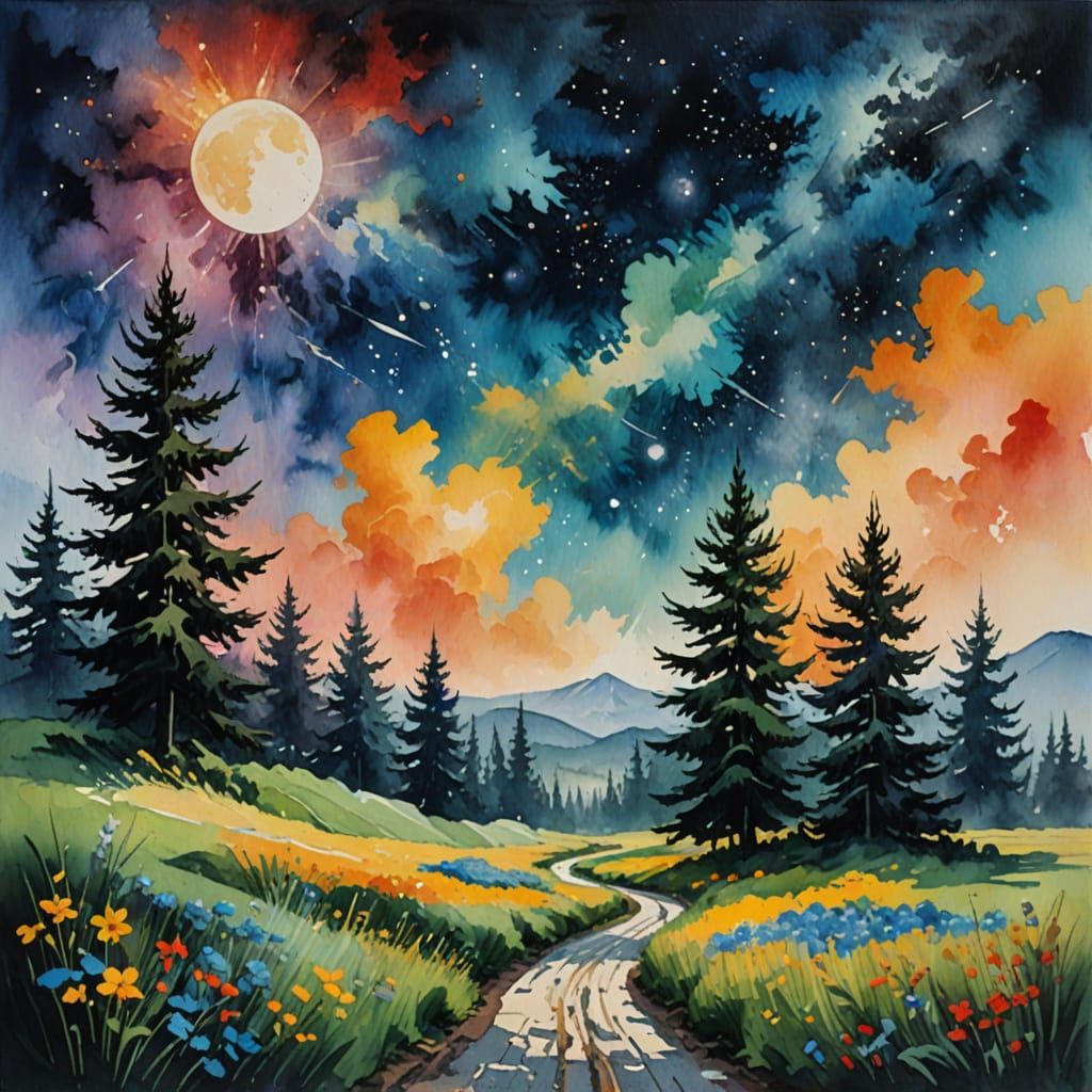 Impressionist Galaxy: Thick Brushstrokes in Gouache Style