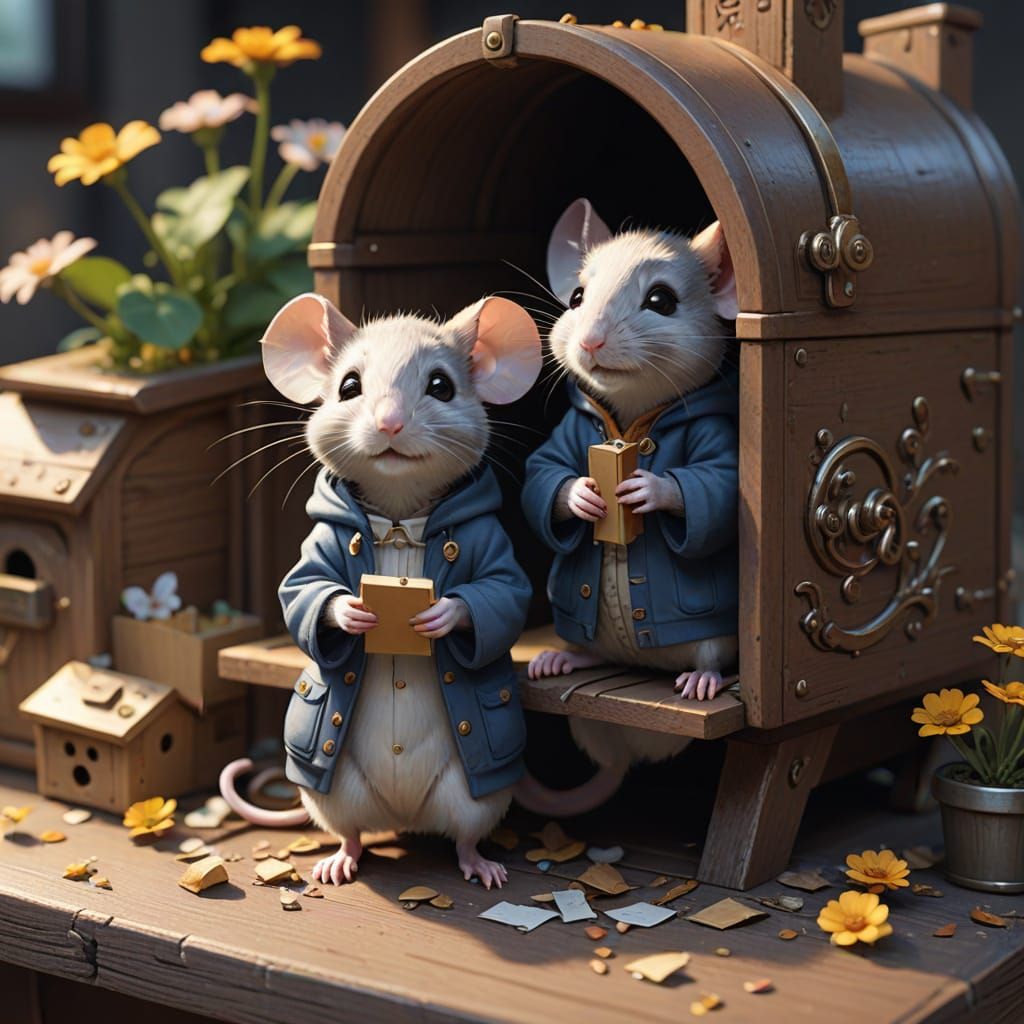 Cute Mice in a Cozy Mailbox House, in 8K Anime Style