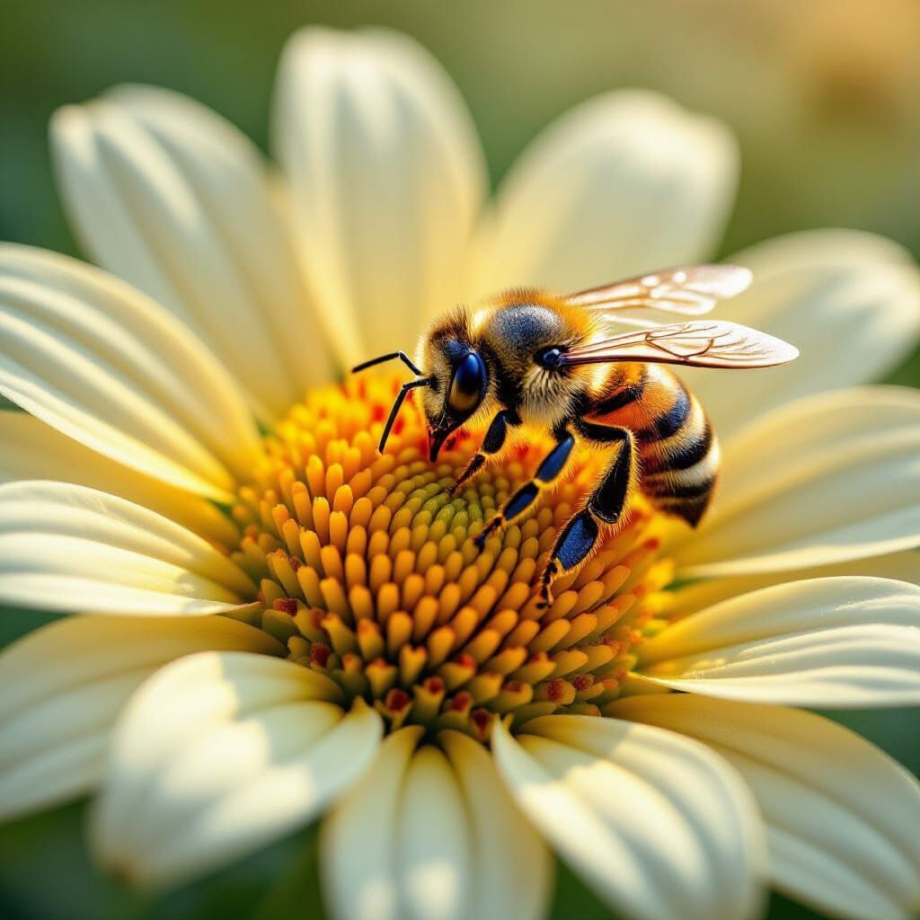 Honeybee Stinger Pierces Flower in Macro Detail