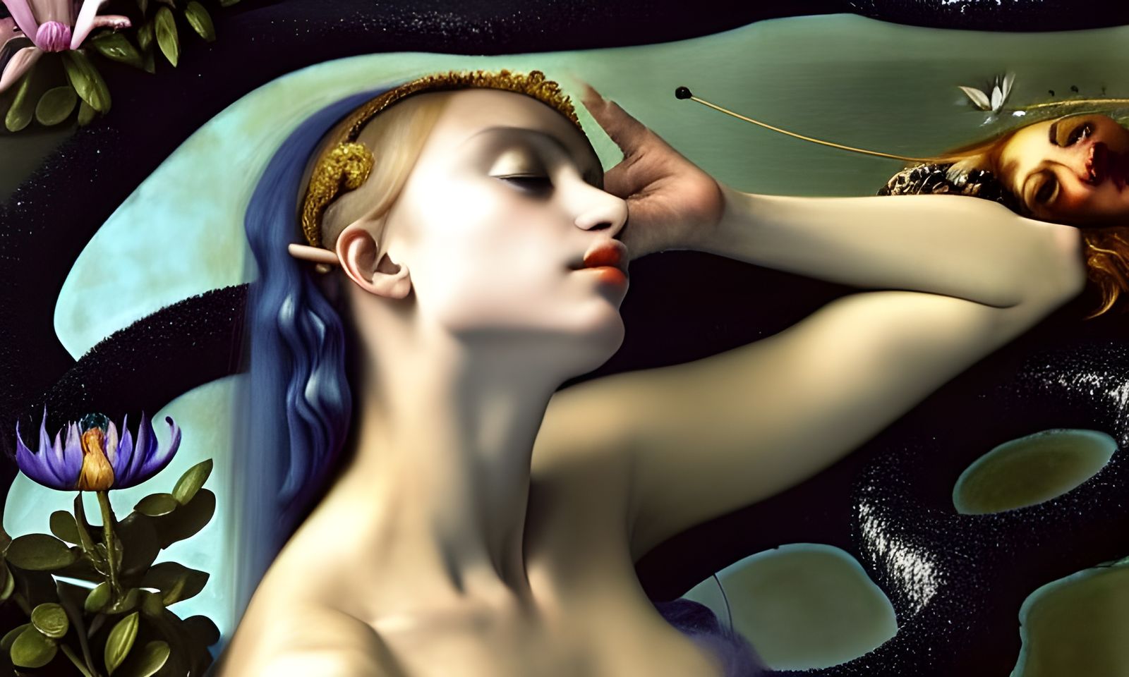 Nymph Relaxing in Slime Pool: Hyperrealistic Digital Art