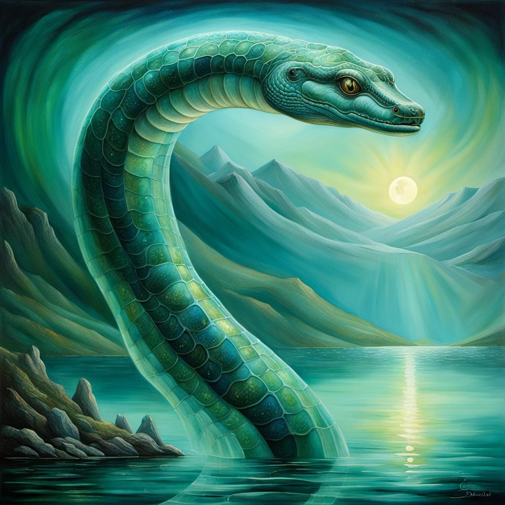 Translucent Loch Ness Monster Oil Painting