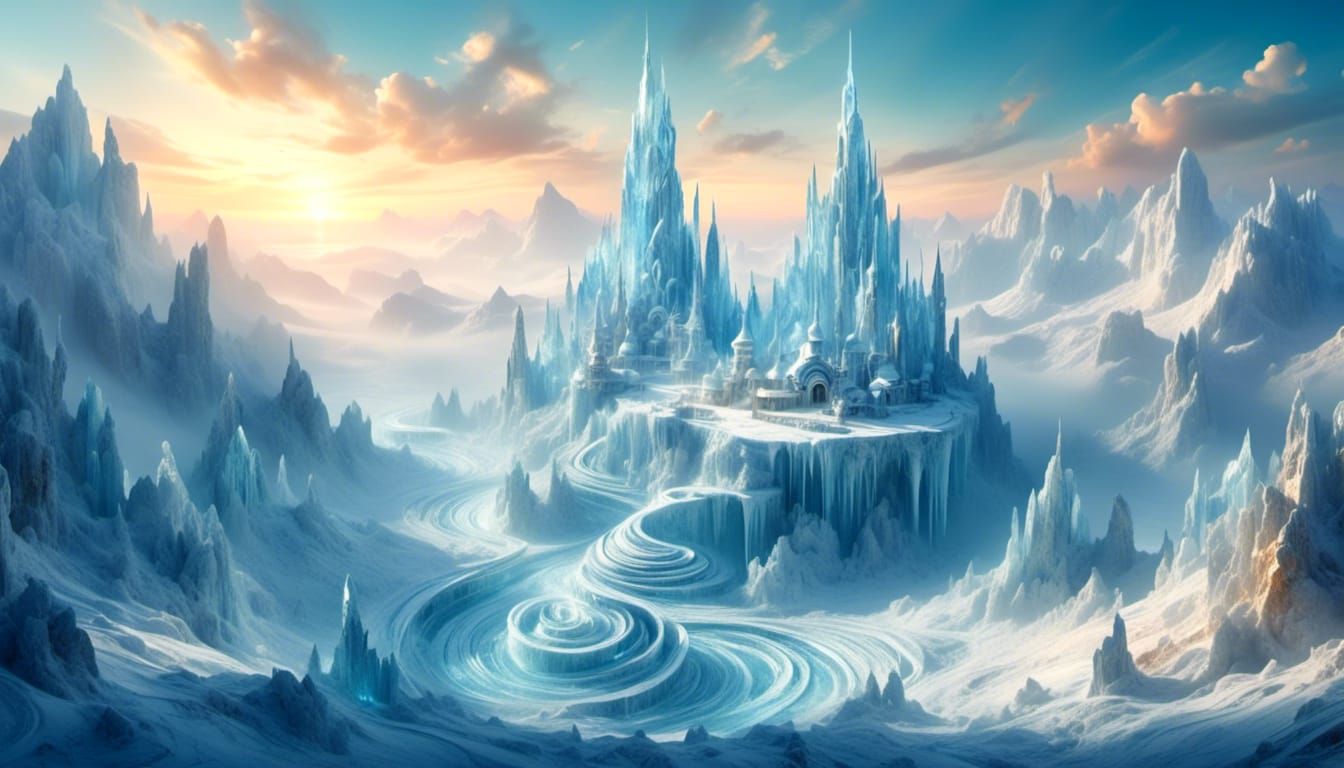 Mystical Ice Spiral in Ethereal Landscape