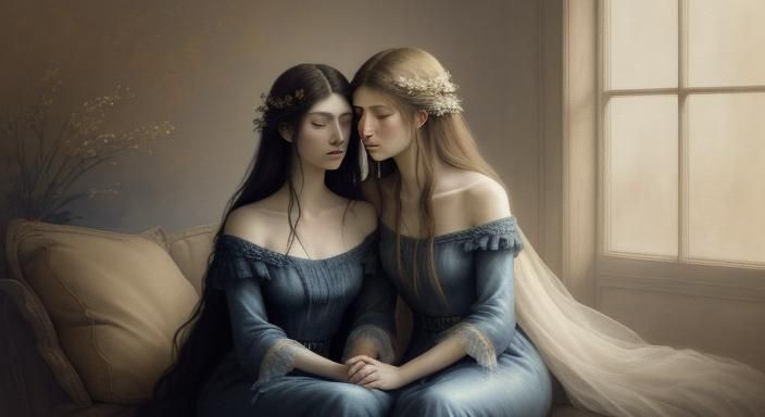 Sisters in Dim Light, as Symbolist Watercolor