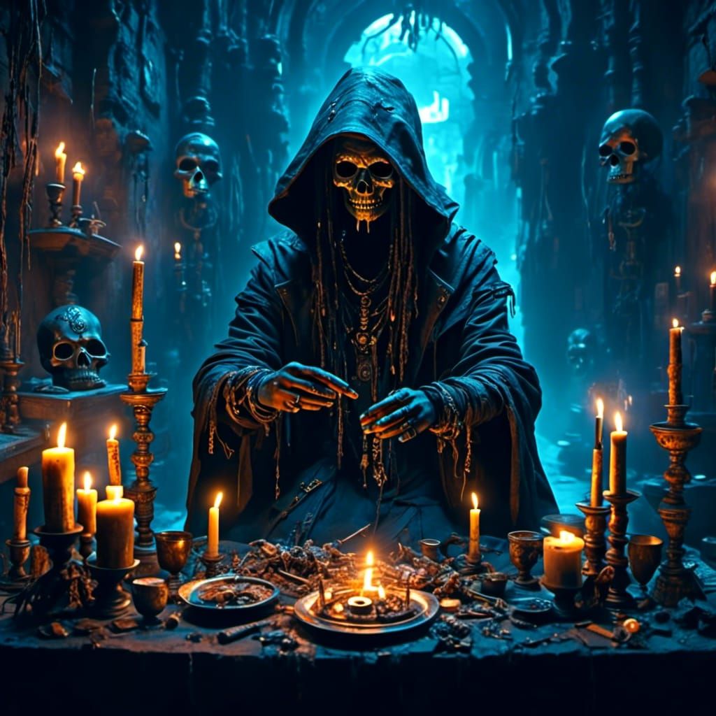 Cyberpunk Voodoo Ritual in a Neon-Lit Alley