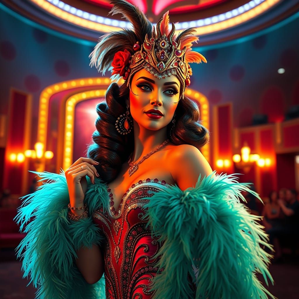1940s Showgirl in Ornate Costume, Fantasy Realism