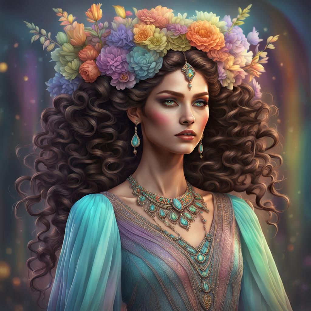 Spring Witch in Grecian Gown: Fantasy Art