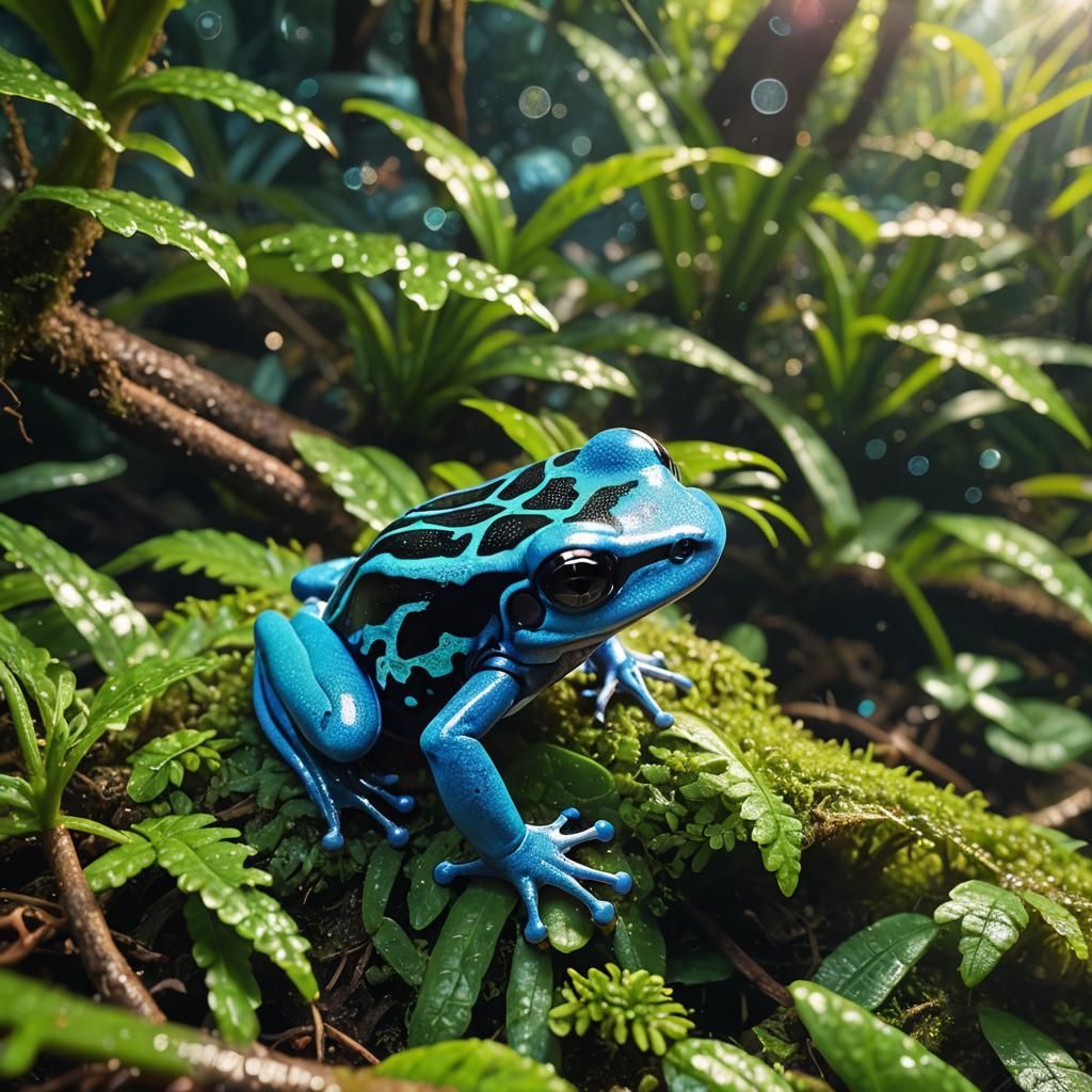 Blue Poison Dart Frog in Enchanted Rainforest