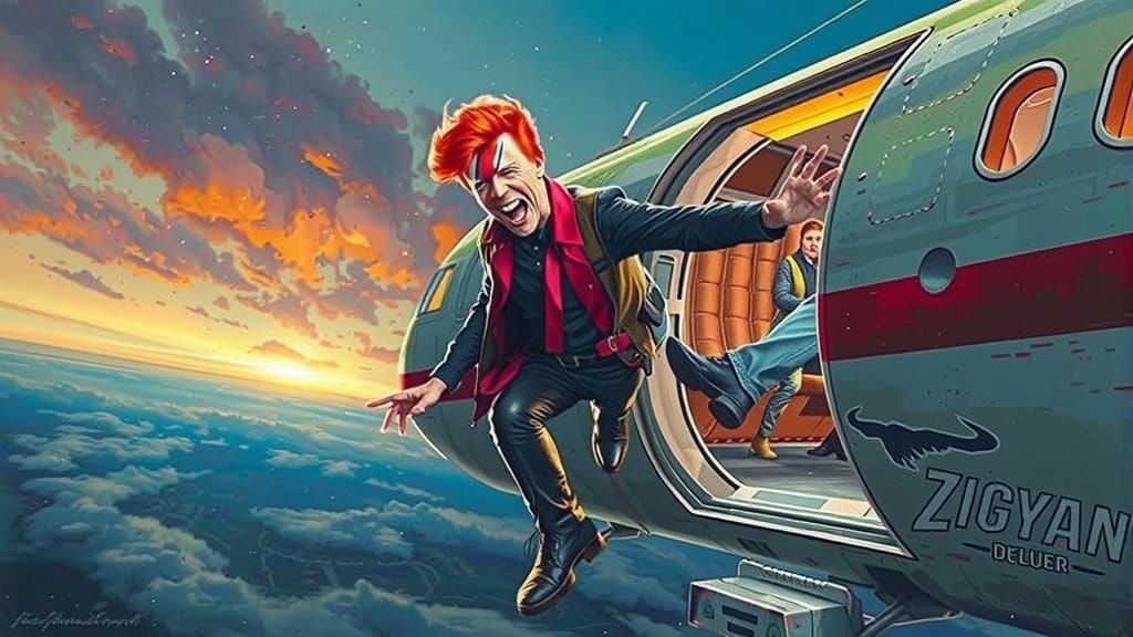 Ziggy Stardust Falling From Airplane in Dramatic Concept Art