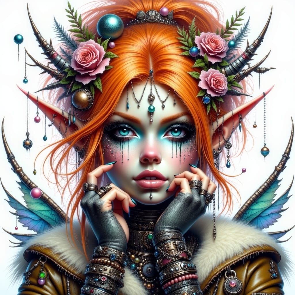 Gorgeous Punk Elf Queen in Winter Fantasy Style