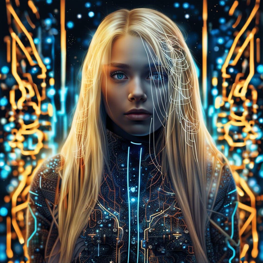 Neon Particle Portrait in Digital Art Style