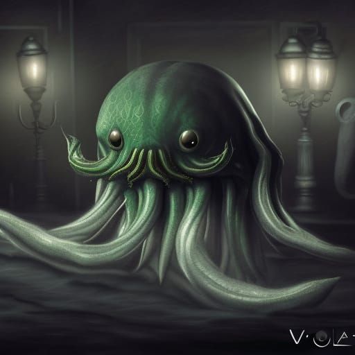 Cthulhu in the Rain: Dark Chiaroscuro Concept Art