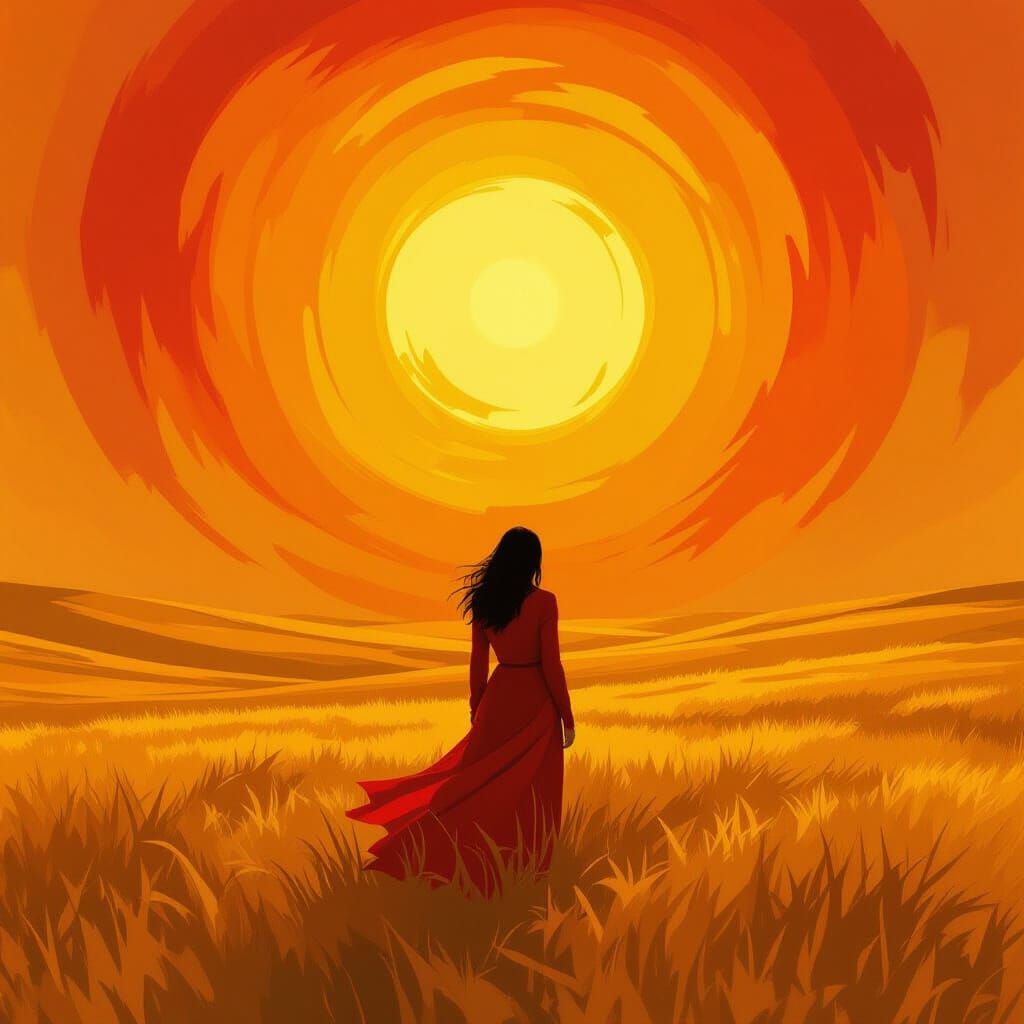 Golden Landscape with Figure in Abstract Expressionist Style