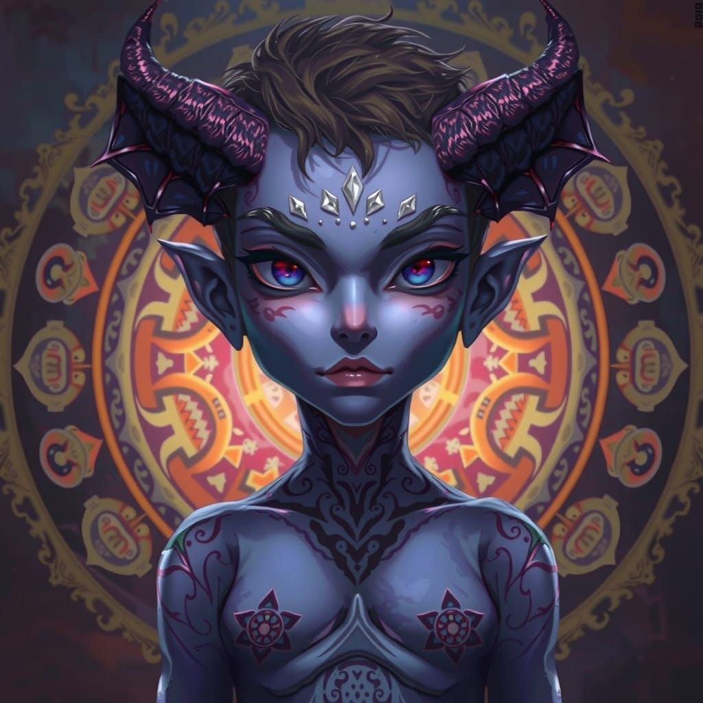 Seductive Demon Goddess in Vibrant Violet Hue