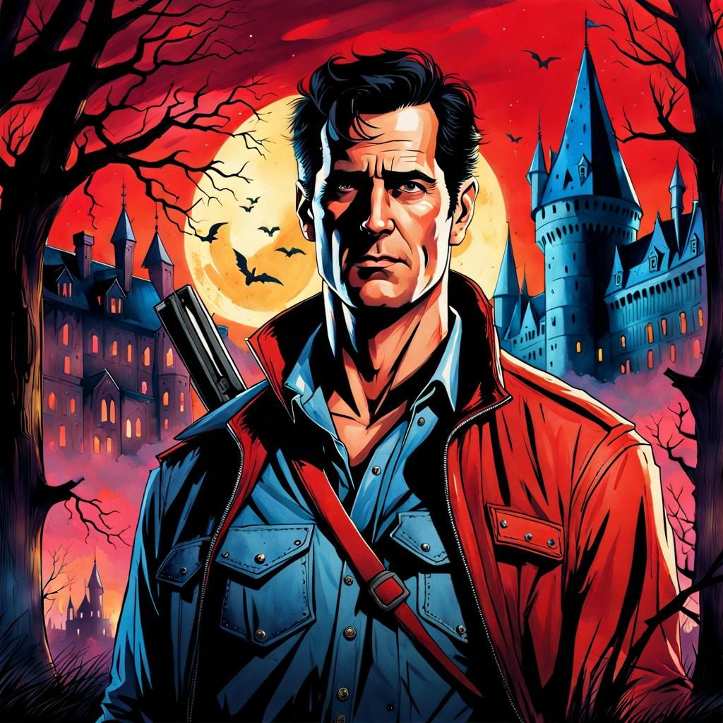 Ash Williams Portrait at Hogwarts in Watercolor