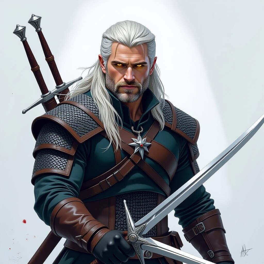 Geralt of Rivia in a Dark Fantasy Battle