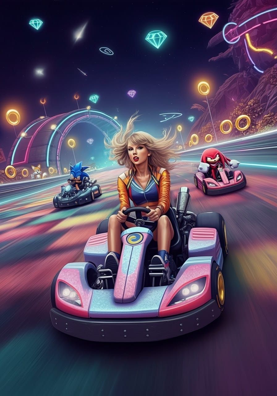 Taylor Swift Speeds Past Sonic Heroes in Futuristic Go-Kart