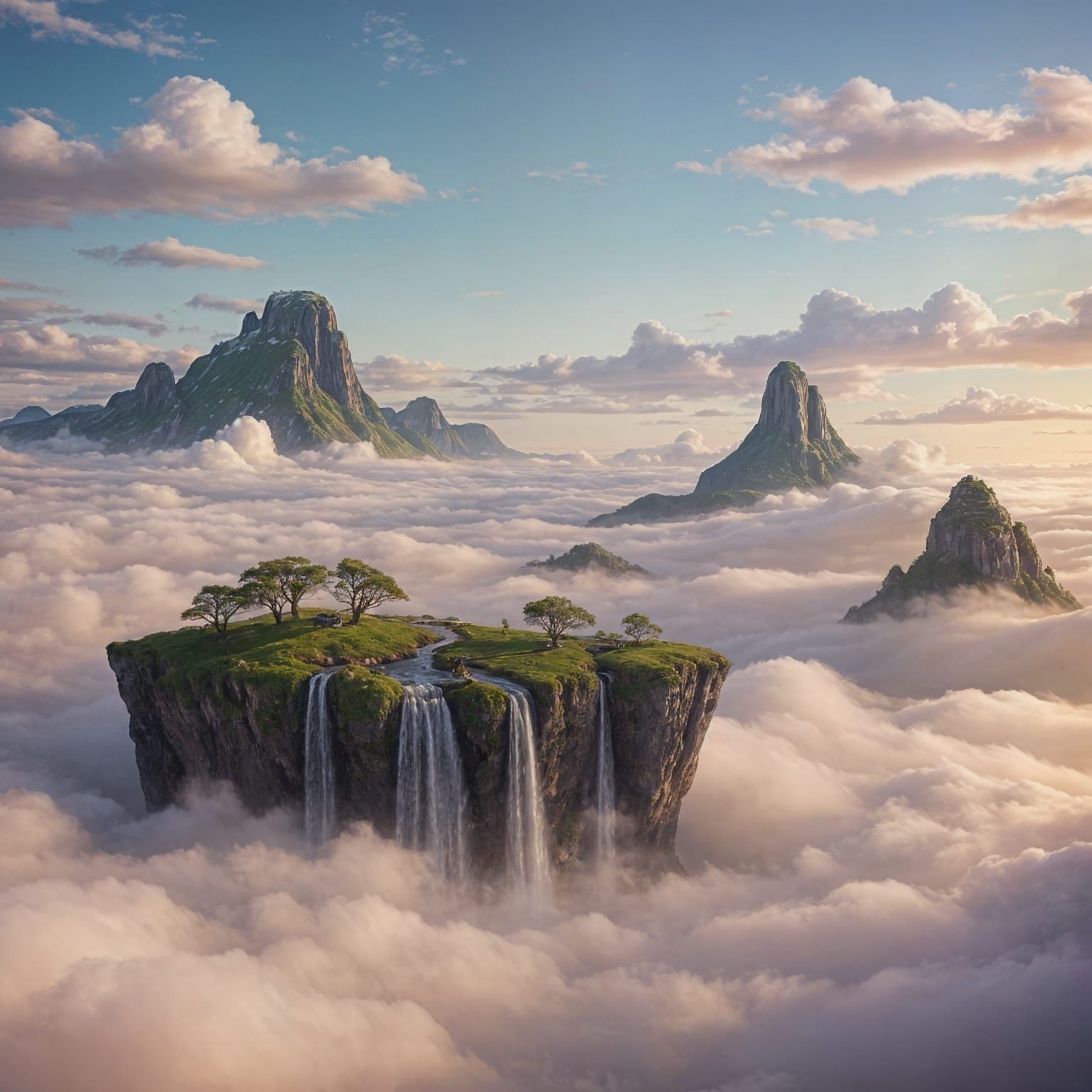 Floating Islands in Ethereal Sky with Aurora Borealis