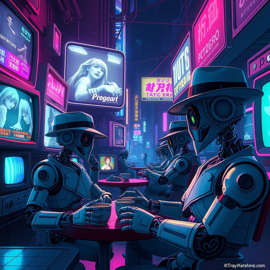 Futuristic Nighthawks in Cyberpunk Anime Style