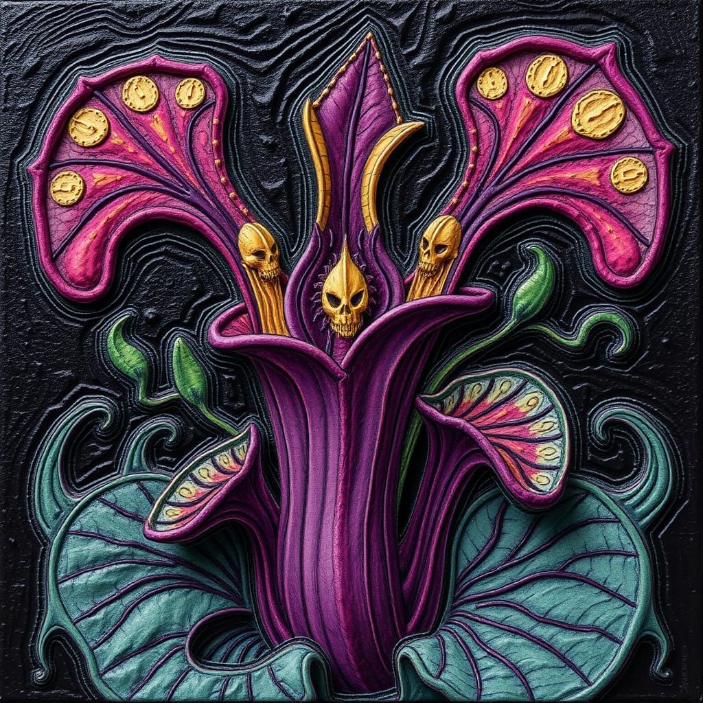 Psychedelic Venus Flytrap in Encaustic Style